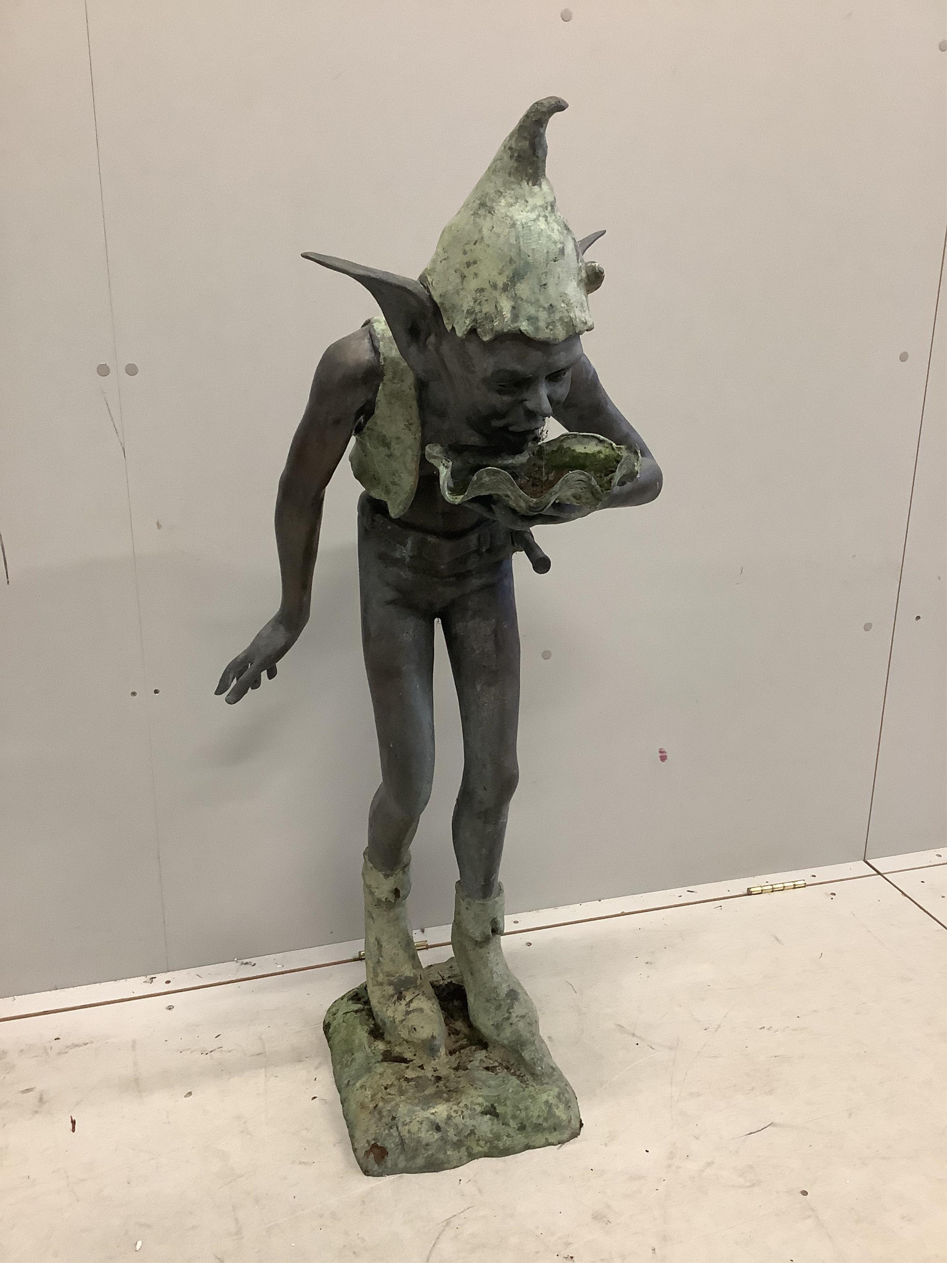 In the Manner of David Goode, a bronze garden sprite fountain, height 116cm. Condition - fair